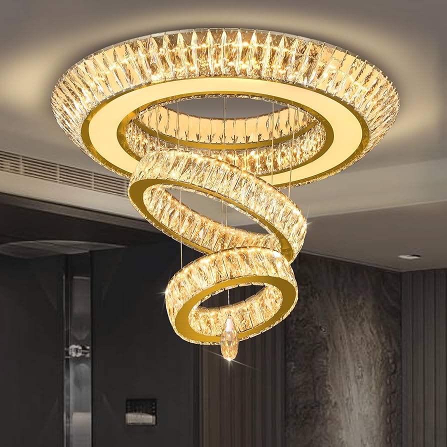 luz リング luzury IDEQUY Led 32'' Gold Ring Crystal Chandelier,Modern Luxury
